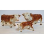 Vintage unmarked, large Butchers Shop Hereford bull, cow & Calf, Largest 26 cm long by 14 cm high,