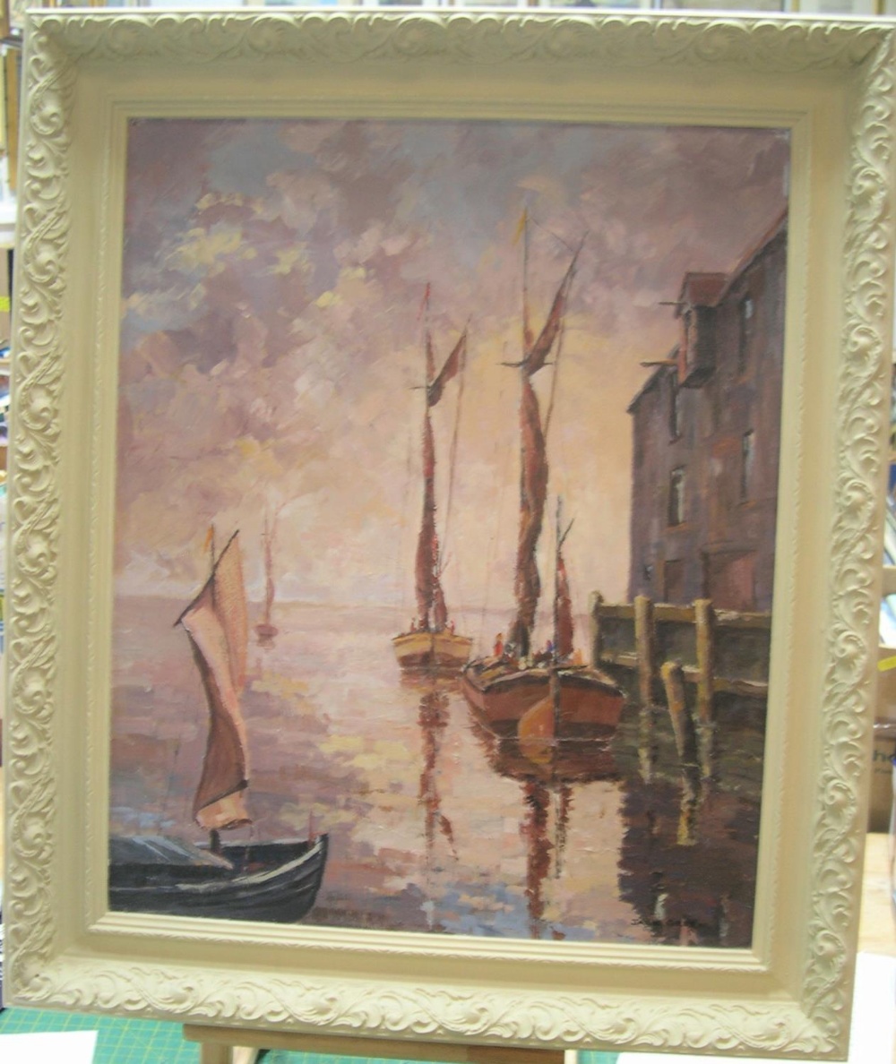 Jack Green impasto oil "Sailing boats in harbour", signed and framed 54 x 44 cm - Image 2 of 6