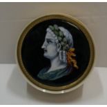 Georgian tortoise shell pill box with hand painted Roman emperor 5 cm in diameter Superb condition