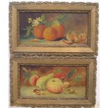 Pair of late Victorian still-life oils in good original frames, initialled L E Each painting