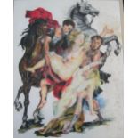 Unsigned, mid/late 20thC large coloured crayon scene, after the old masters, unsigned in good