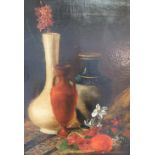 Large, unsigned early 20thC oil on canvas "Still-life composition" gilt framed (a/f) 61 x 51cm
