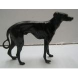 Unmarked, early/mid 20thC small solid bronze, Greyhound, 10 cm long by 9 cm high