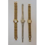 3 ladies watches by Tissot & Seiko etc & a decretive ladies metal starburst brooch