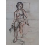 Denise Van Rooum (1929-c2010) 1957 coloured crayon "Seated female nude", signed & dated, gilt frame,