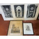3 large Edward W. SHARLAND (1884-1967) signed etchings "Cathedral Interiors" (all 3 unframed) & 2