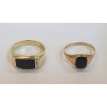 2 x 9ct Signet rings, one yellow gold Signet ring with Onyx & Diamonds, and one yellow gold Onyx
