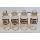 4 small, good quality Chemist bottles with original labels, complete with original glass stoppers,