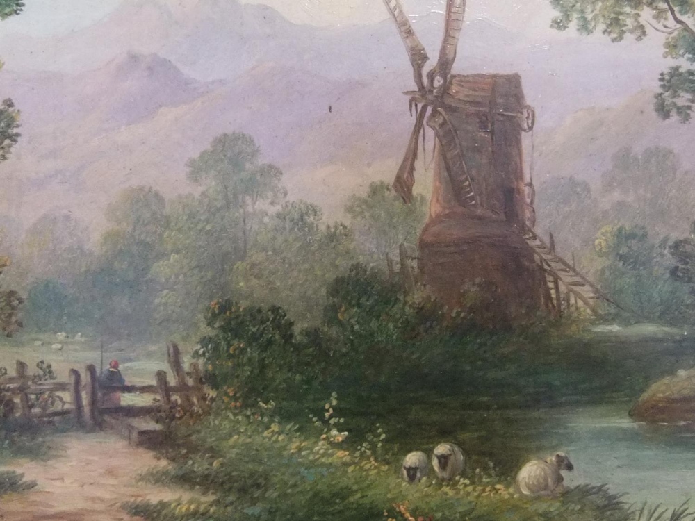 Late Victorian oil on artists board, "The riverside mill" initialled J.V.H in original gilt frame 25 - Image 3 of 5