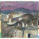 Sheila Macnab MACMILLAN (1928-2018) impressionist oil on card "Mediterranean hillside town",