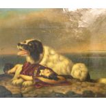 Unsigned, late Victorian, small oil on canvas, "St Bernard dog having rescued a young boy from the