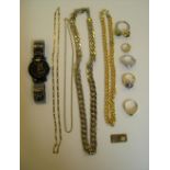 Collection of Gents costume jewellery including male chains, rings (some ladies), watch & a Canadian