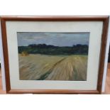 Mid 20thC Russian impressionist oil on paper, "The wheat field", signed and inscribed in Russian