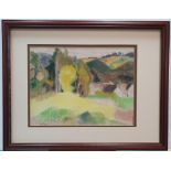Lucie RIVEL (1910-1991) abstract pastel landscape, signed, framed, 30 x 40 cm