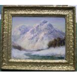 Unsigned, mid 20thC post-impressionist oil on board, French mountain scene", framed, 17 x 21 cm