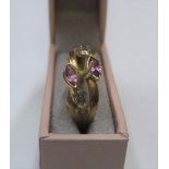 Pretty 18ct yellow gold, amethyst & white stone ring approx 2.5 grams gross, size P