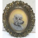 KG, mid 20thC miniature oil portrait of a Poodle, in pleasing metal frame, 4.5 x 4 cm