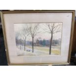 Alberto Micheli Pellegrini (Italy 1870-1943) watercolour "Milano con la neve" (Milan in snow) framed