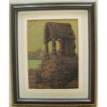 Early 20thC French impressionist, impasto oil on board, "The Monument" framed 19 x 14 cm Small