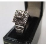 18ct white gold, square headed, 2 tier diamond ring Approx 5.8 grams gross, size L/M