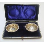 Antique pair of cased silver salts