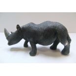 Unmarked, early/mid 20thC bronzed Rhino, 23 cm long, Some old repairs