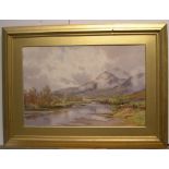 Large Percy Dixon (1862-1924) watercolour "Highland lake scene", signed, framed and mounted 44 68 cm