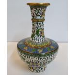 Good quality vintage Cloisonne enamel vase adorned with flower and leaf pattern