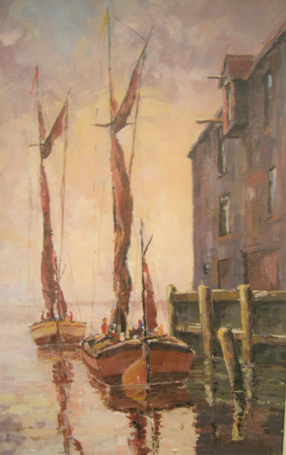 Jack Green impasto oil "Sailing boats in harbour", signed and framed 54 x 44 cm - Image 3 of 6