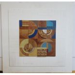 Gerald FRENCH (1927-2001) circular abstract acrylic of board, signed, original artists address label