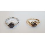 18ct yellow gold ring set with diamond and garnets etc (3.2 grams gross) together with a 9ct white