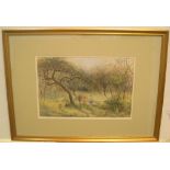S.G. William ROSCOE (1852-c.1922) 1877 watercolour "Girl & calf in woodland", signed & dated, in