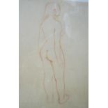 Renoir, early 20thC conte crayon, out-line drawing of a naked woman, bears signature, framed, 40 x