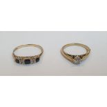 2 9ct yellow gold diamond rings (2), to include a diamond solitaire (0.25ct) and a diamond and