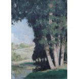 Indistinctly signed 1930s French post impressionist landscape oil on canvas, signed, inscribed