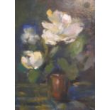 French post-impressionist oil on board, "Vase of flowers", unsigned, framed 38 x 29 cm