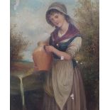 F Collins, 19thC oil on canvas, portrait of a young water girl - requires restoration, signed,