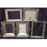 5 small ornate gilt and gesso frames, some glazed, some losses. Internal measurements - 20 x 25 & 36
