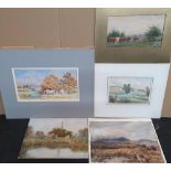 5 antique old watercolours, all unframed by differing artists to include R Gallon, John J Potts, J