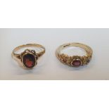 2 9ct yellow gold Garnet rings (2), Total combined gross weight is 5.1 grams, Ring sizes are N and