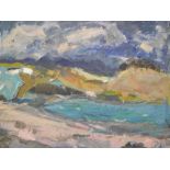 Sheila Macnab MACMILLAN (1928-2018) oil on board, "Ettrick Bay, Scotland", original labels &