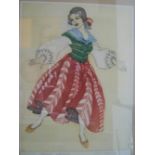 Maida Harris, pencil signed hand-coloured etching "Finnish peasant costume", framed and glazed, 32 x