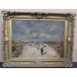 Large Alfred Vener de PONCY, 1872 oil on canvas, "Herder & cattle on country track", signed and