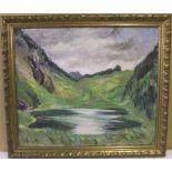 Adolf FEHR (1889-1964) oil on canvas, "Mountain lake scene", signed, original gilt frame, 53 x 65 cm