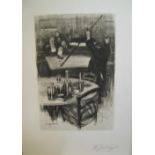 Miklos VADASZ (1884-1927) 1906 etching "The billiard game, Paris", signed in pencil and inscribed