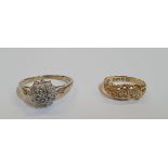 18ct yellow gold & 5 diamond boat shaped ring together with a 9ct yellow gold & diamond cluster ring