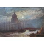 Fegan (?) 1898 oil on board, "St Pauls at night from across the river, framed, 19 x 28 cm