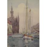 John KEENAN (1904-1971) 1928 watercolour "View of Bruges from the water", signed and dated,