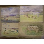 4 large, John Murray THOMSON (1885-1974) watercolours, Animals in extensive Scottish landscapes, all