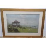 Indistinctly signed 1922 pastel "The band-stand", framed and glazed, 26 x 42 cm